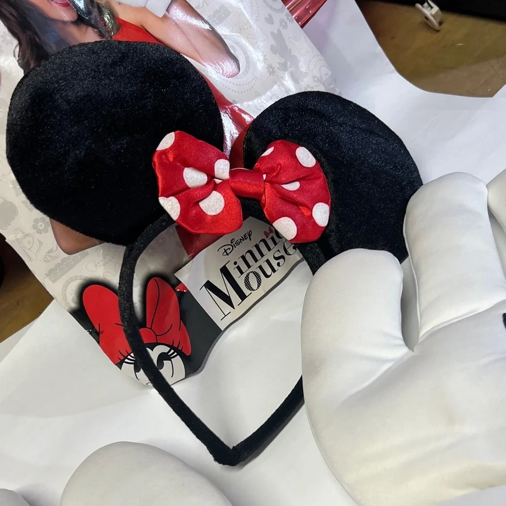 Disney Minnie Mouse Ears with Red Bow and White Gloves